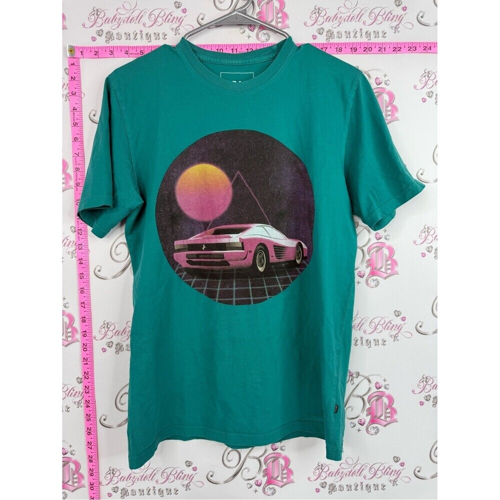 DJAB tshirt sunset car tee Retro Teal Graphic Tee with Pink Sports Car